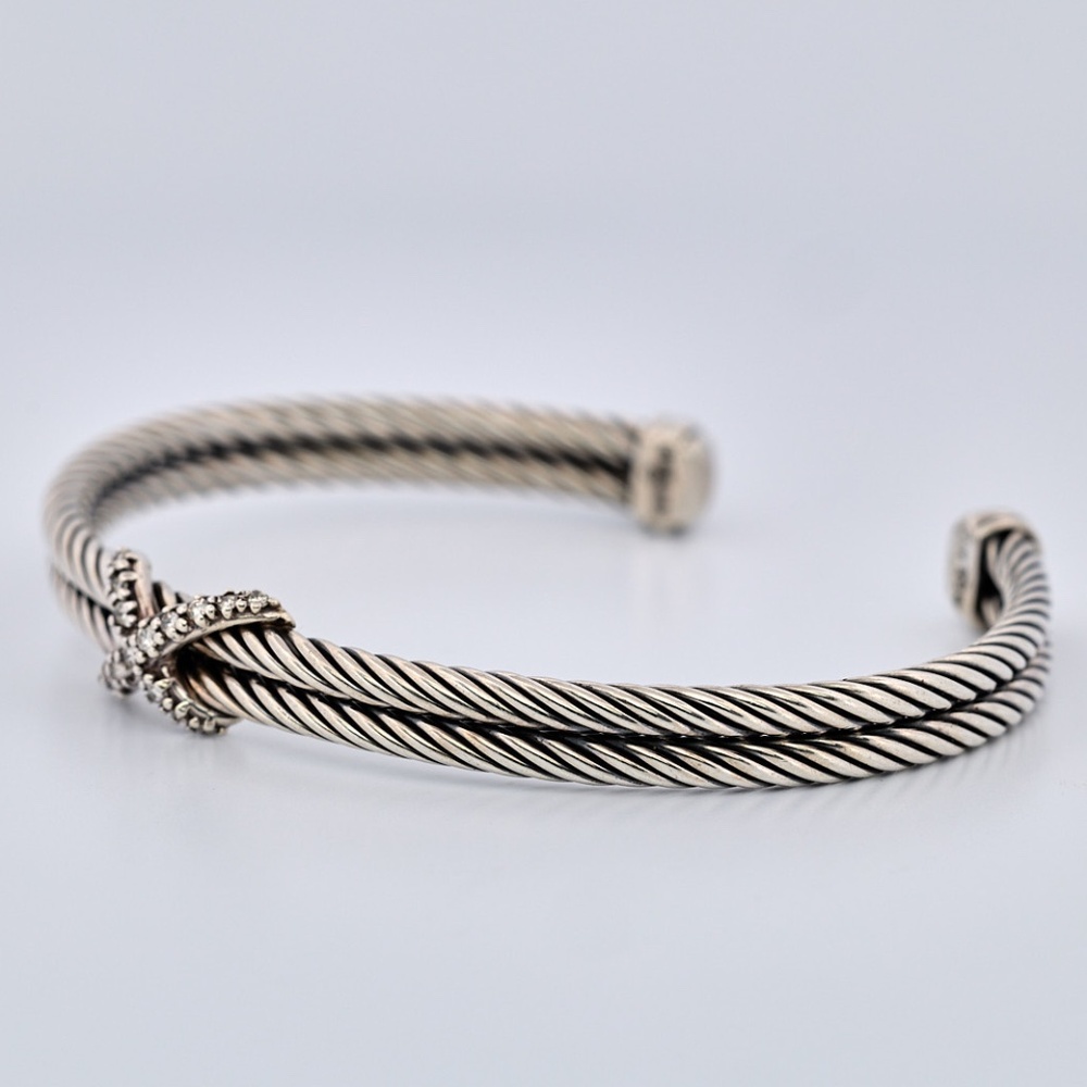 David Yurman X Collection Diamond Cable Station Bracelet, Sterling Silver - Picture 3 of 14